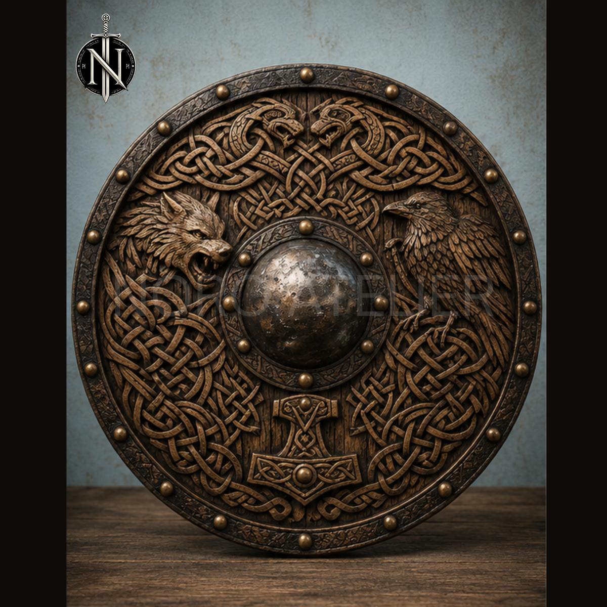 Odin's Raven & Wolf Norse Shield