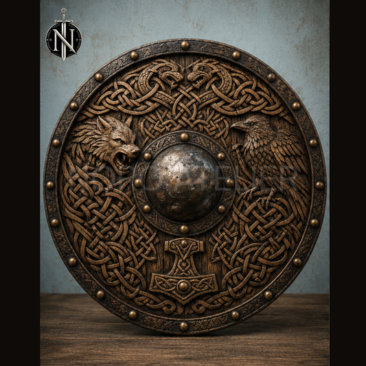 Odin's Raven & Wolf Norse Shield