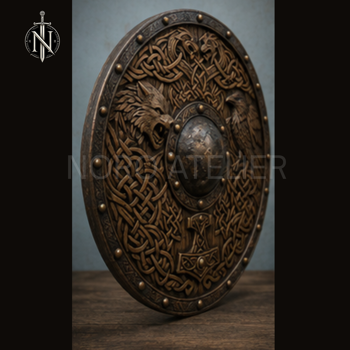 Odin's Raven & Wolf Norse Shield
