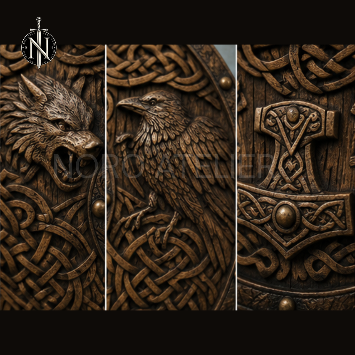 Odin's Raven & Wolf Norse Shield